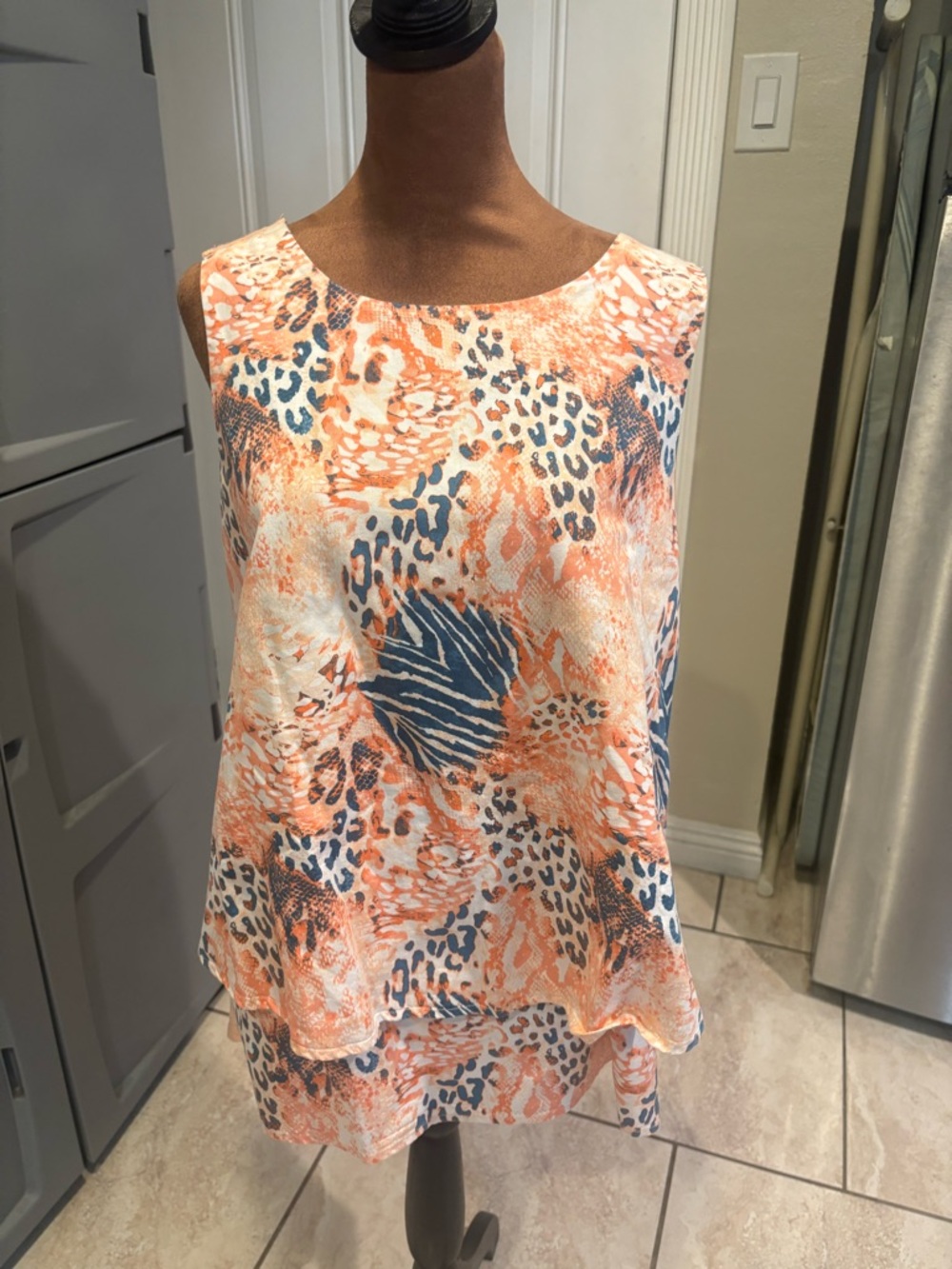 Coral & Navy Animal-Print Layered Sleeveless Camisole